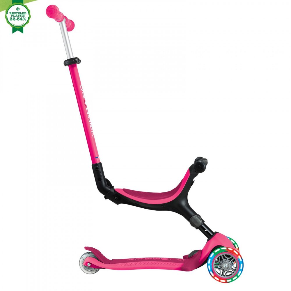 Globber Trotineta 3 in 1 pentru copii Go Up Active Roz cu maner de impins scaun si ghidon ajustabile roti cu lumini LED