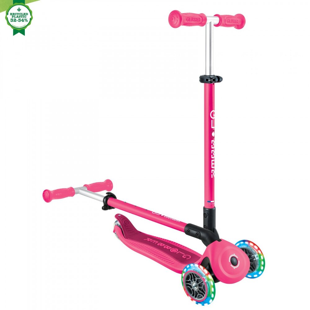 Globber Trotineta 3 in 1 pentru copii Go Up Active Roz cu maner de impins scaun si ghidon ajustabile roti cu lumini LED