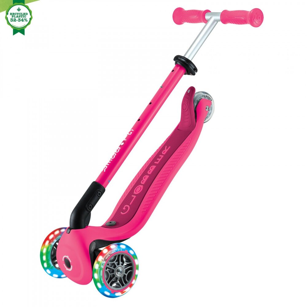 Globber Trotineta 3 in 1 pentru copii Go Up Active Roz cu maner de impins scaun si ghidon ajustabile roti cu lumini LED