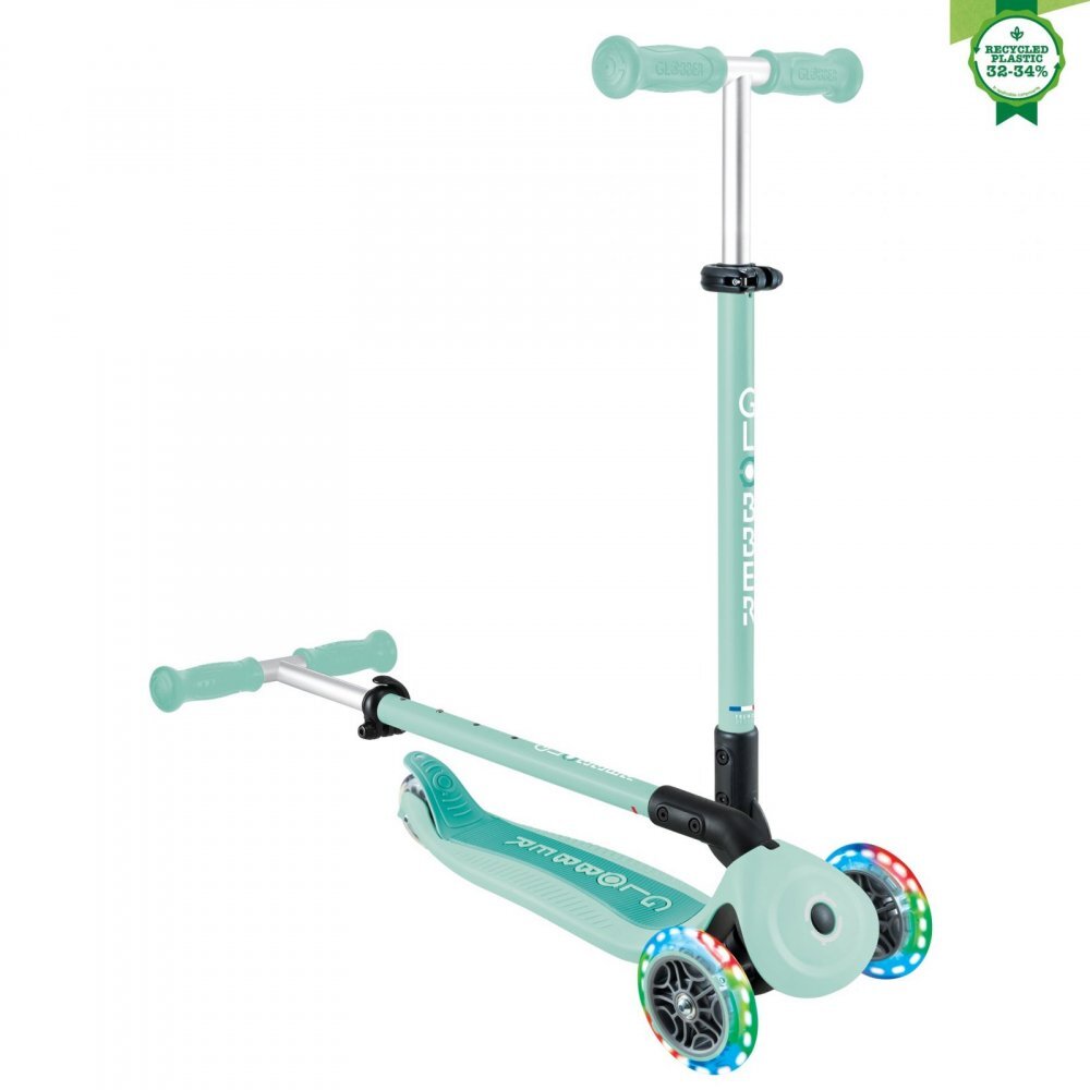 Globber Trotineta 3 in 1 pentru copii Go Up Active Verde cu maner de impins scaun si ghidon ajustabile roti cu lumini LED