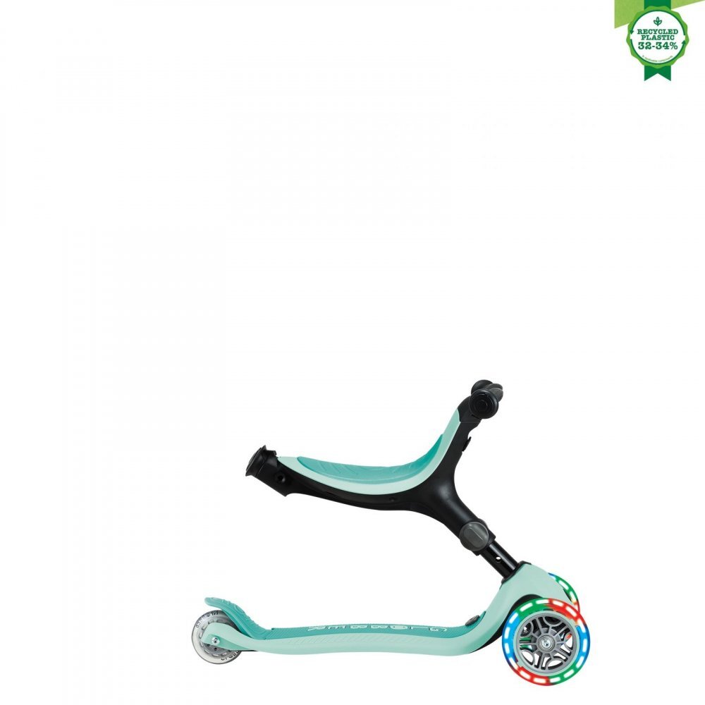 Globber Trotineta 3 in 1 pentru copii Go Up Active Verde cu maner de impins scaun si ghidon ajustabile roti cu lumini LED