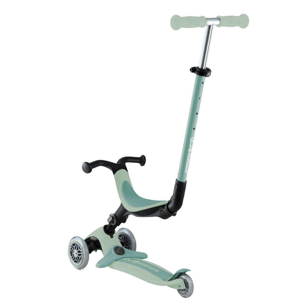 Globber Trotineta 3 in 1 pentru copii Go Up Active Verde Fistic ecologic ghidon si scaun ajustabile rulmenti ABEC 9