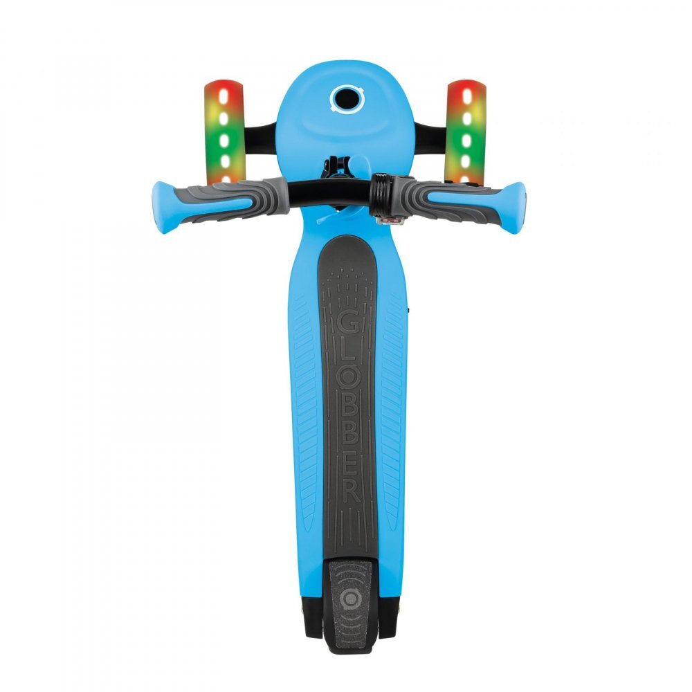 Globber Trotineta E-Motion 4 ghidon reglabil pe inaltime roti cu LED motor 80W autonomie 8-10 km culoare alabstra