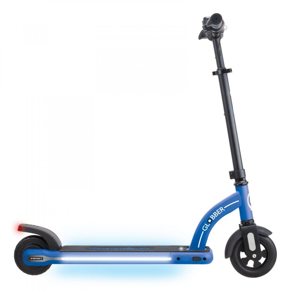 Globber Trotineta electrica E-Motion 11 Blue autonomie 9-11 km ghidon reglabil echipat cu lanterna LED si clopotel platforma prevazuta cu cric roti din cauciuc greutate admisa 70 kg