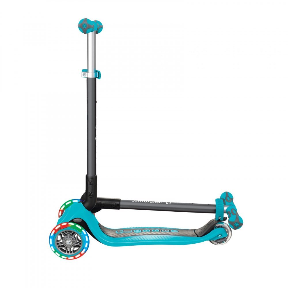 Globber Trotineta evolutiva Go-Up 4 in 1 Deluxe Lights Turquoise ghidon reglabil scaun maner parinte roti cu Led greutate admisa 50 kg