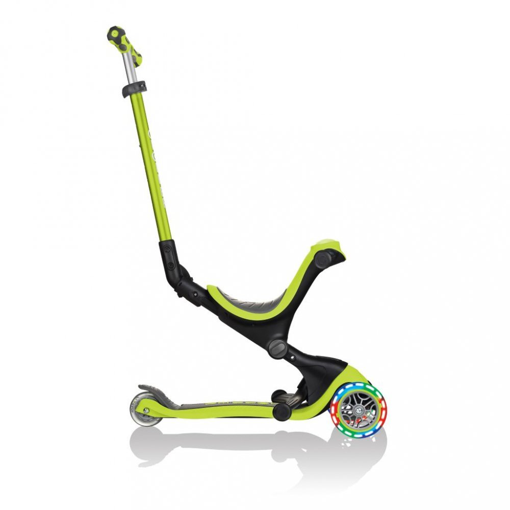 Globber Trotineta evolutiva Go-Up 4 in 1 Deluxe Lights Verde ghidon reglabil scaun maner parinte roti cu Led greutate admisa 50 kg