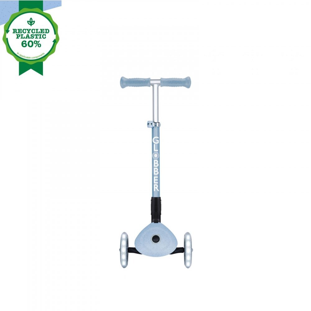 Globber Trotineta Junior ECO Albastru pliabila ghidon din aluminiu reglabil roti cu Led greutate admisa 50 kg