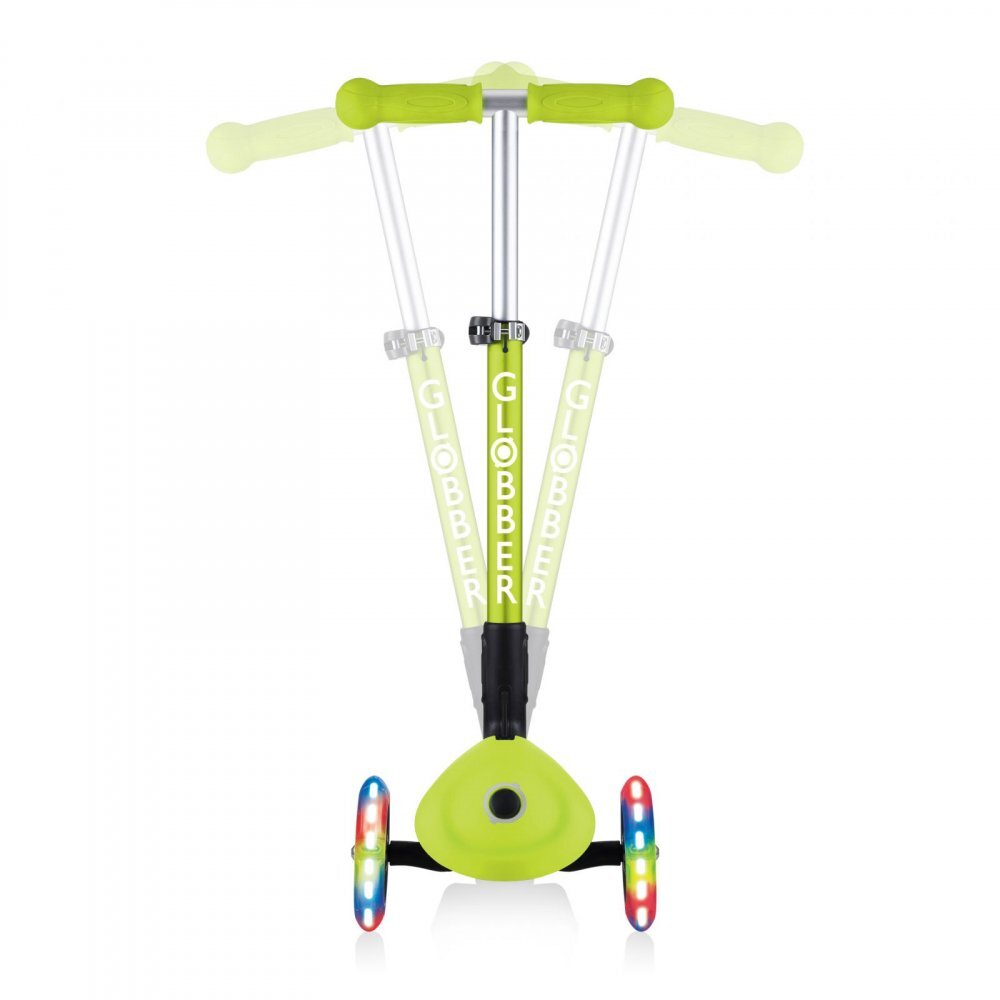 Globber Trotineta Junior verde cu 3 roti LED pliabila ghidon reglabil platforma antiderapanta greutate suportata 50 kg varsta 2 ani+