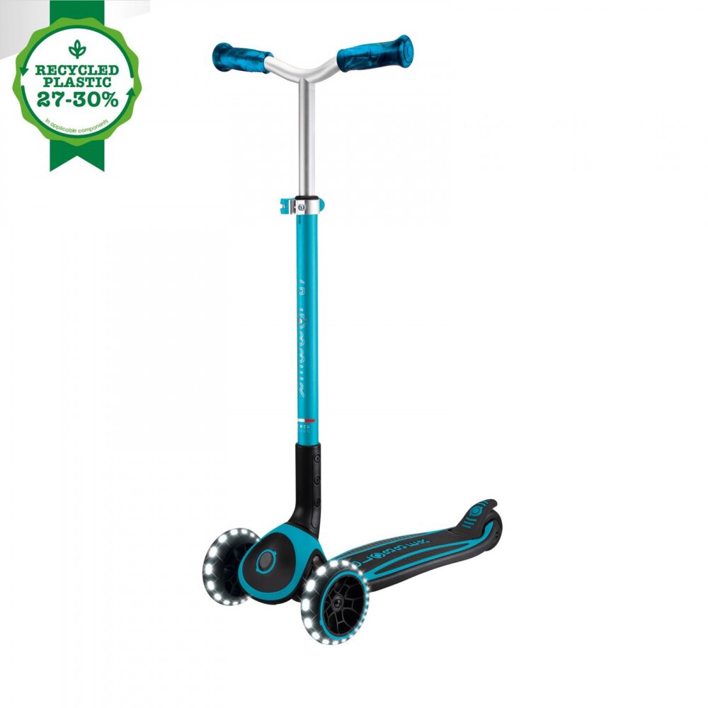 Globber Trotineta pentru copii Ace Lights ghidon reglabil 5 nivele greutate maxima 100 kg rulmenti ABEC 9 culoare albastra