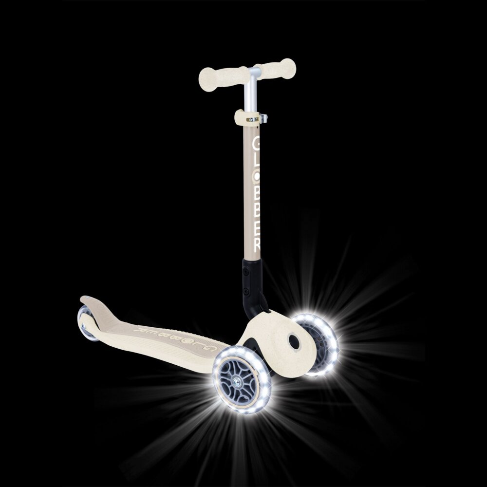 Globber Trotineta pentru copii Junior Crem pliabila ecologica ghidon ajustabil pe 3 nivele roti cu lumini LED rulmenti ABEC 9