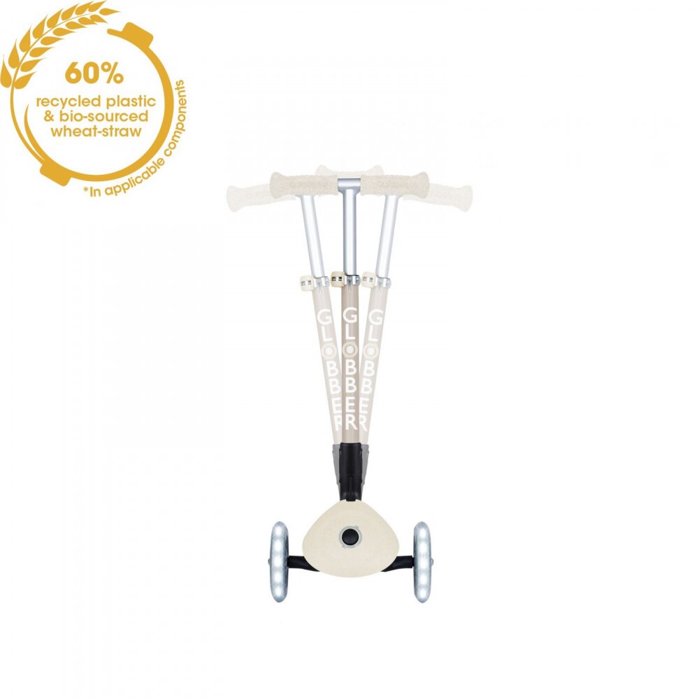 Globber Trotineta pentru copii Junior Crem pliabila ecologica ghidon ajustabil pe 3 nivele roti cu lumini LED rulmenti ABEC 9