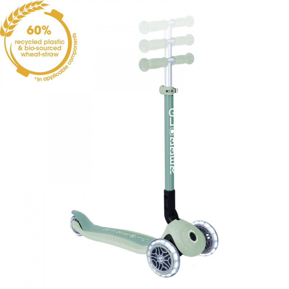 Globber Trotineta pentru copii Primo Fistic ecologica pliabila cu roti LED ghidon ajustabil pe 3 nivele rulmenti ABEC 9