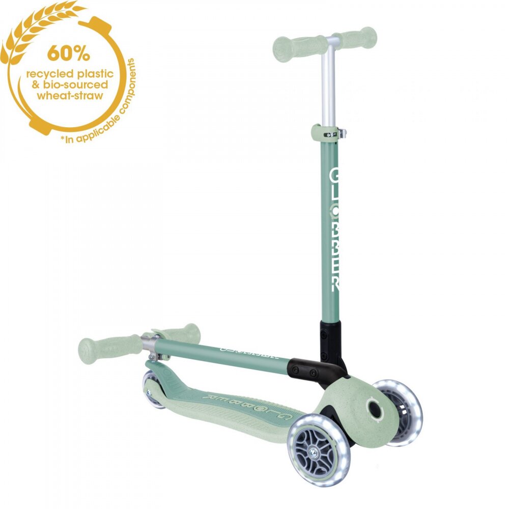 Globber Trotineta pentru copii Primo Fistic ecologica pliabila cu roti LED ghidon ajustabil pe 3 nivele rulmenti ABEC 9