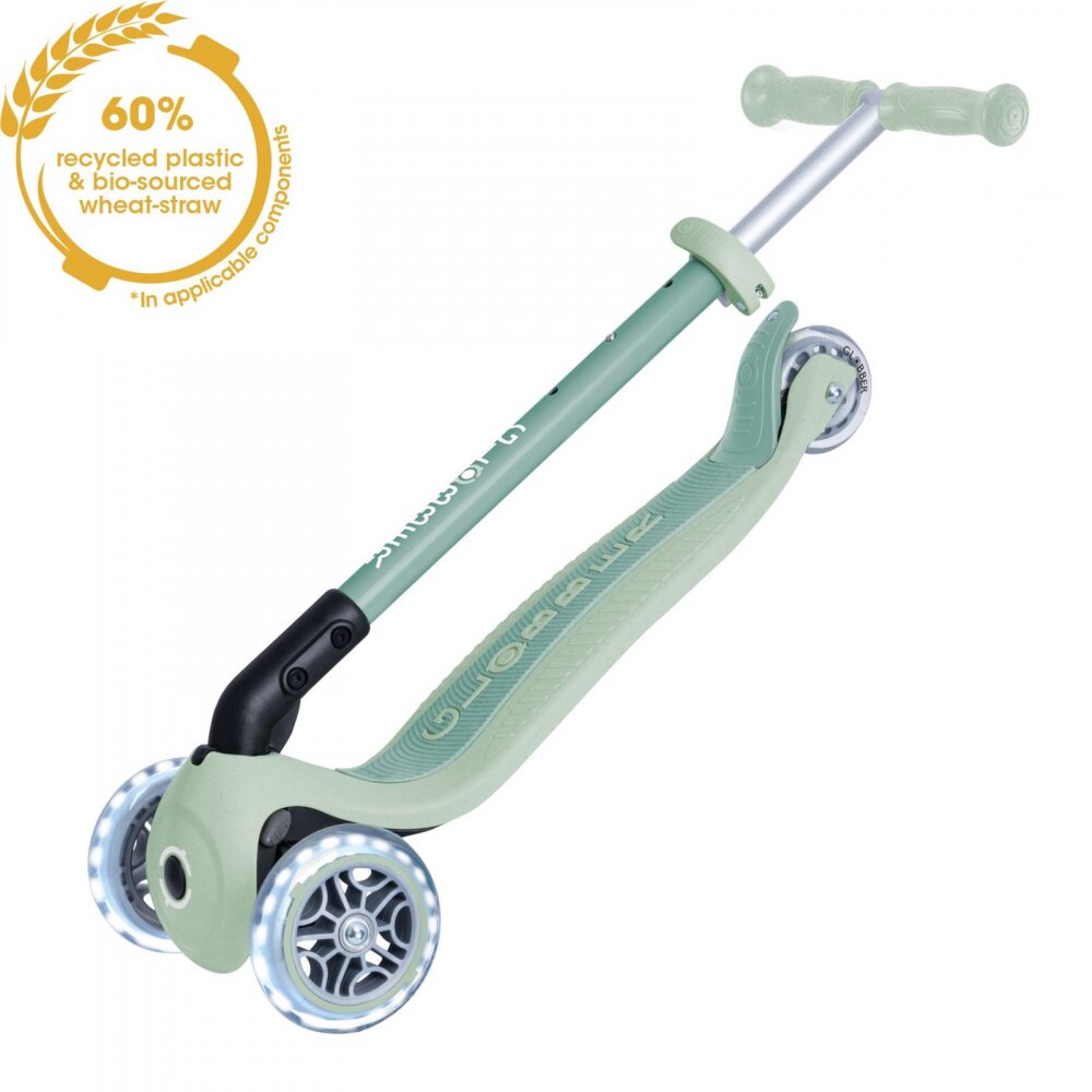 Globber Trotineta pentru copii Primo Fistic ecologica pliabila cu roti LED ghidon ajustabil pe 3 nivele rulmenti ABEC 9