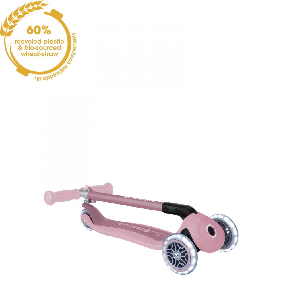 Globber Trotineta pentru copii Primo Roz Pal ecologica pliabila cu roti LED ghidon ajustabil pe 3 nivele rulmenti ABEC 9
