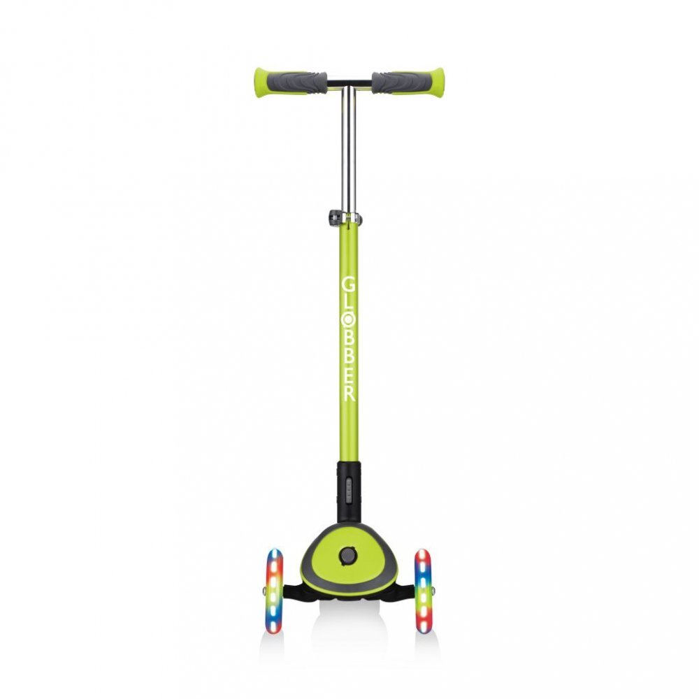 Globber Trotineta pliabila Elite Deluxe Lights Verde roti LED pliabila din aluminiu ghidon reglabil greutate suportata 50 kg varsta 3 ani+