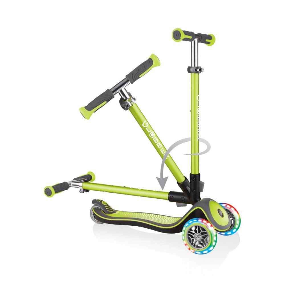 Globber Trotineta pliabila Elite Deluxe Lights Verde roti LED pliabila din aluminiu ghidon reglabil greutate suportata 50 kg varsta 3 ani+