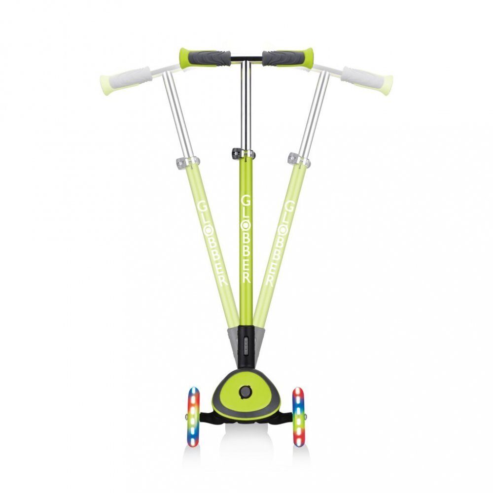 Globber Trotineta pliabila Elite Deluxe Lights Verde roti LED pliabila din aluminiu ghidon reglabil greutate suportata 50 kg varsta 3 ani+