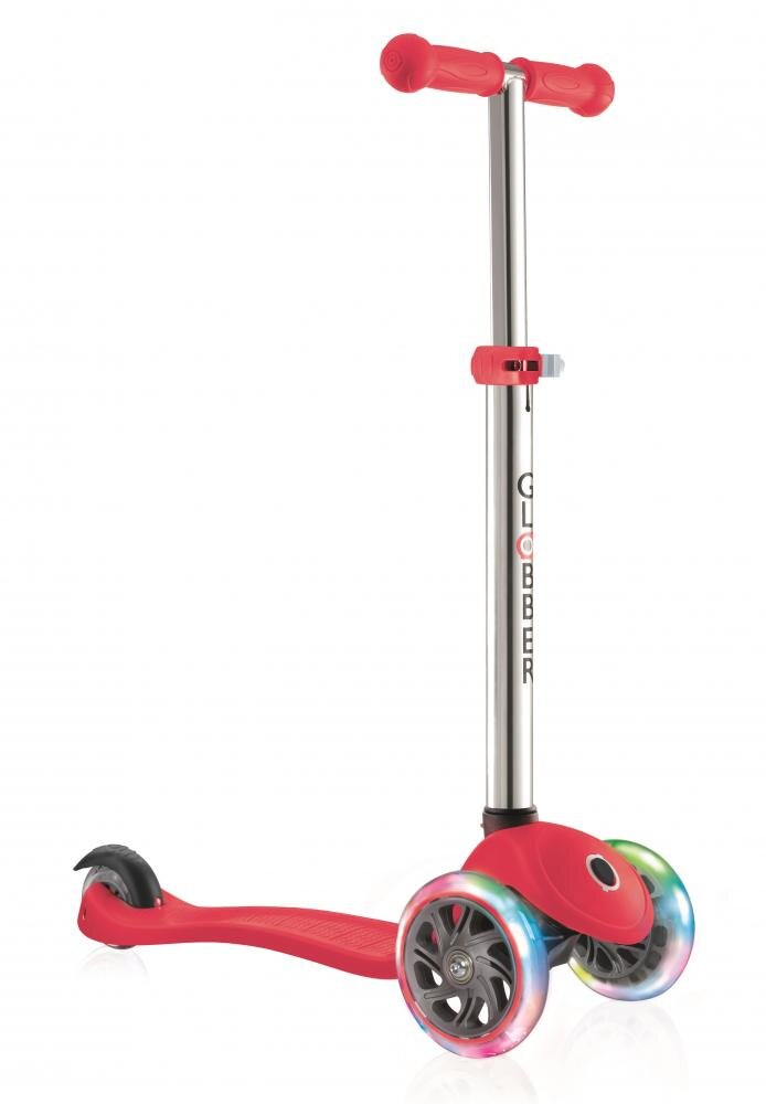 Globber Trotineta Primo V2 Lights rosie cu 3 roti LED ghidon reglabil platforma antiderapanta greutate admisa 50 kg