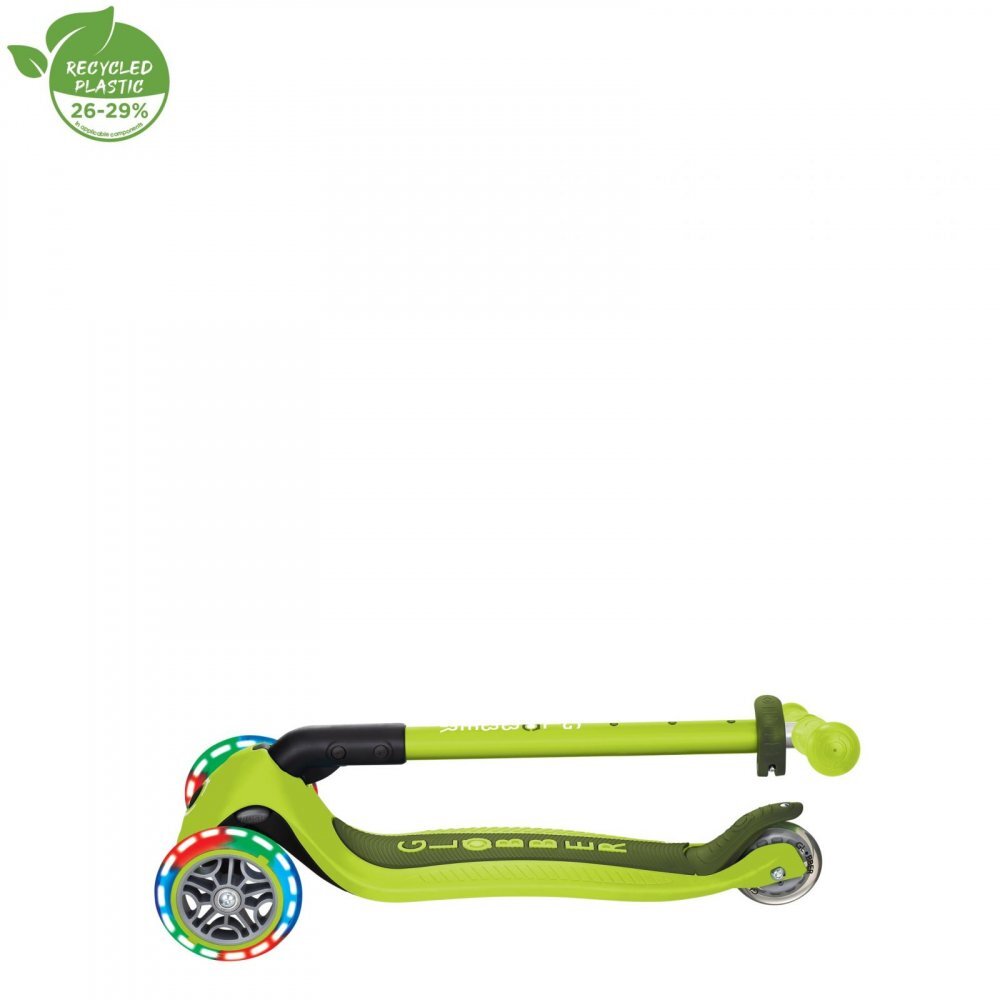 Globber Trotineta Primo verde cu 3 roti LED pliabila ghidon reglabil platforma antialunecare greutate suportata 50 kg varsta 3 ani+