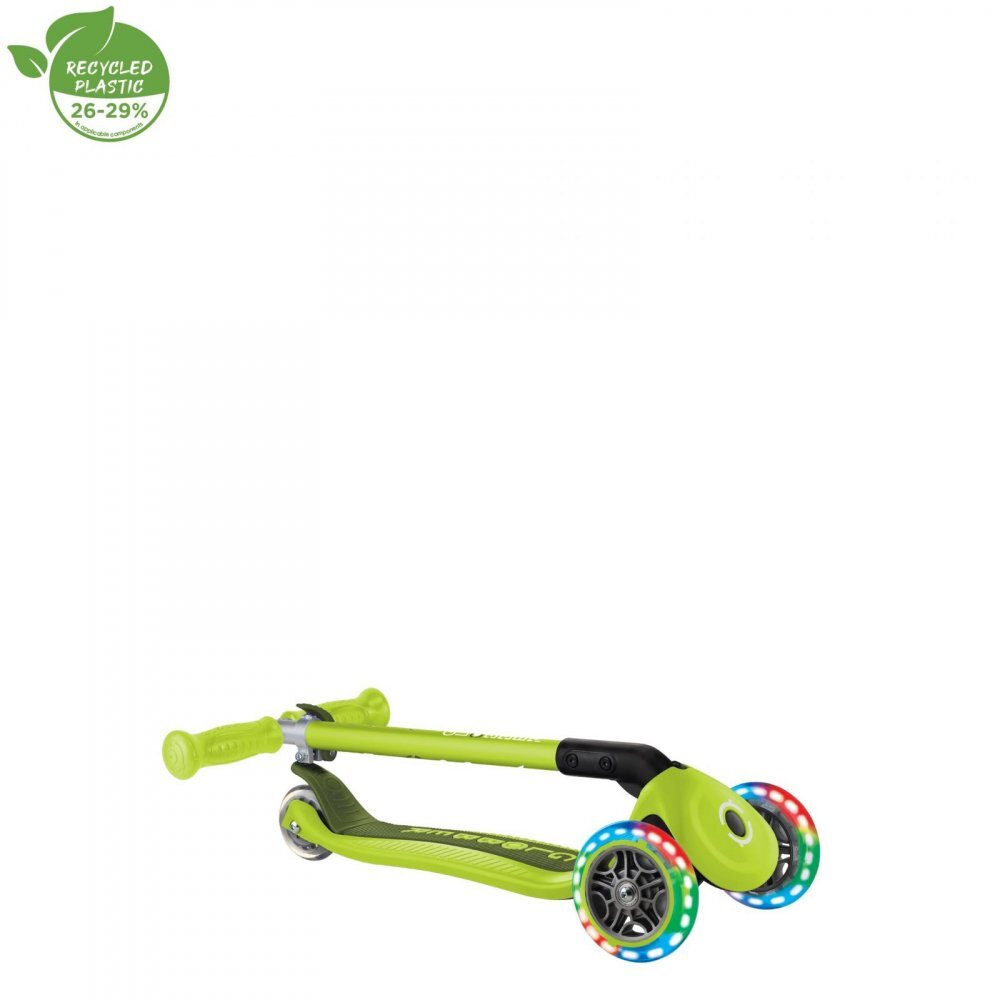 Globber Trotineta Primo verde cu 3 roti LED pliabila ghidon reglabil platforma antialunecare greutate suportata 50 kg varsta 3 ani+
