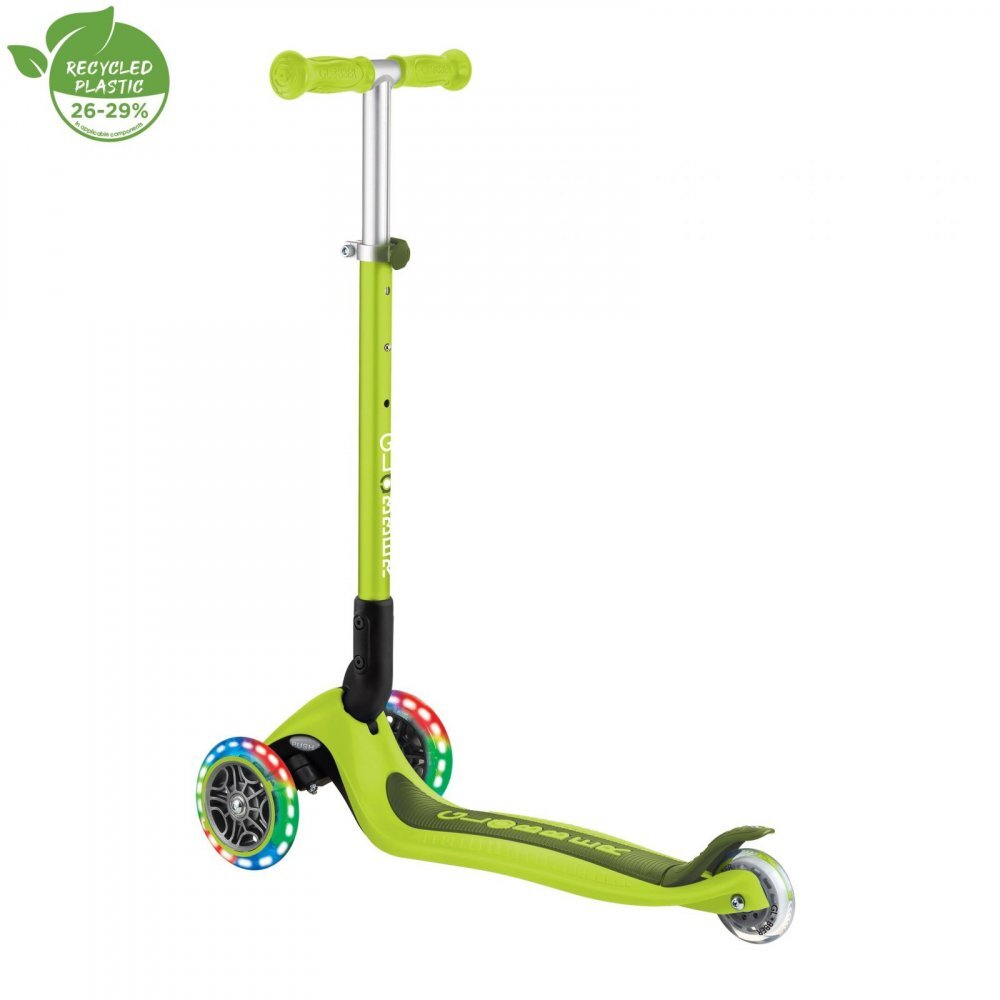 Globber Trotineta Primo verde cu 3 roti LED pliabila ghidon reglabil platforma antialunecare greutate suportata 50 kg varsta 3 ani+