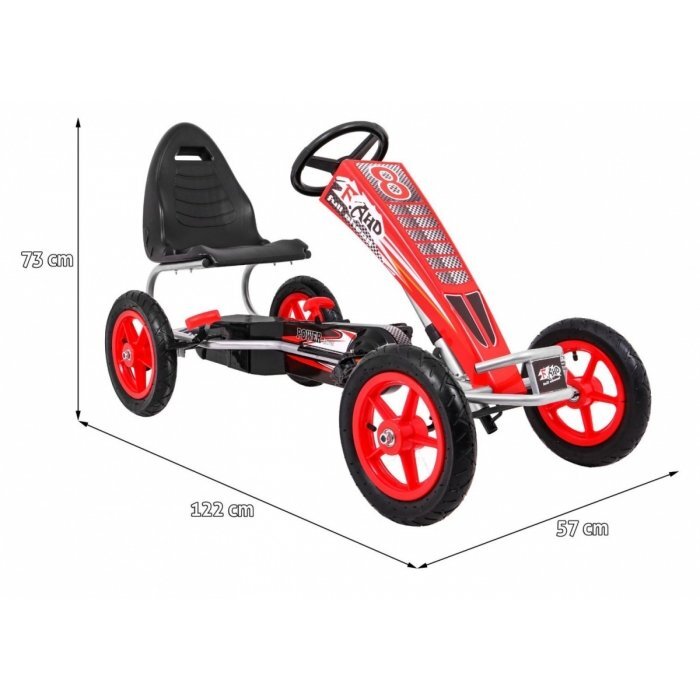Gokart Kart cu pedale si roti gonflabile air rosu
