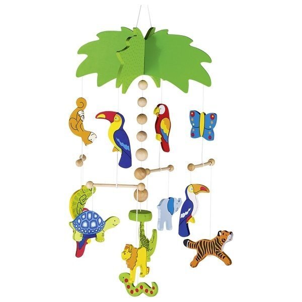 Goki Carusel cu figurine din lemn pentru bebelusi Palmier cu animalute