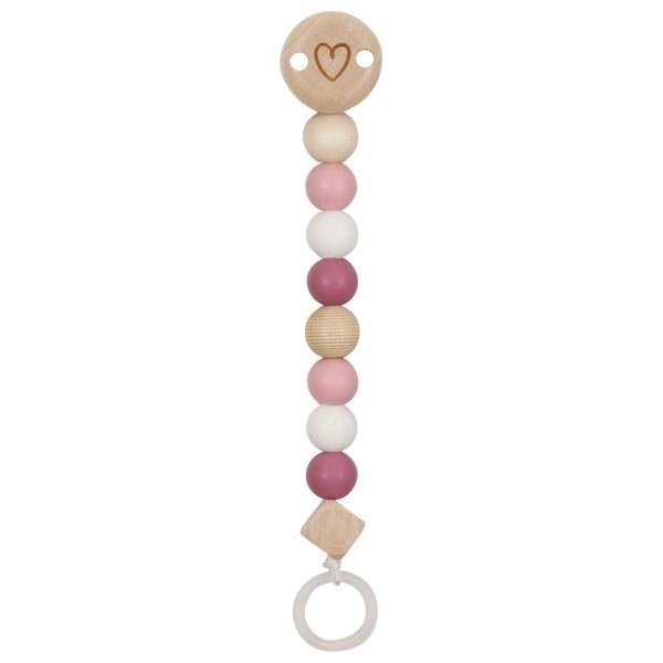 Goki Lant din lemn pentru suzeta Hearts pastel pink
