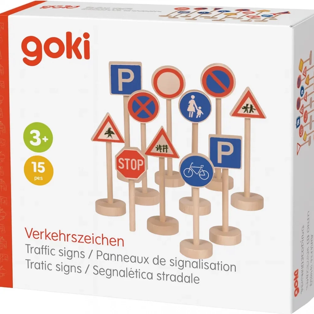 Goki Set 15 semne de circulatie din lemn pentru copii