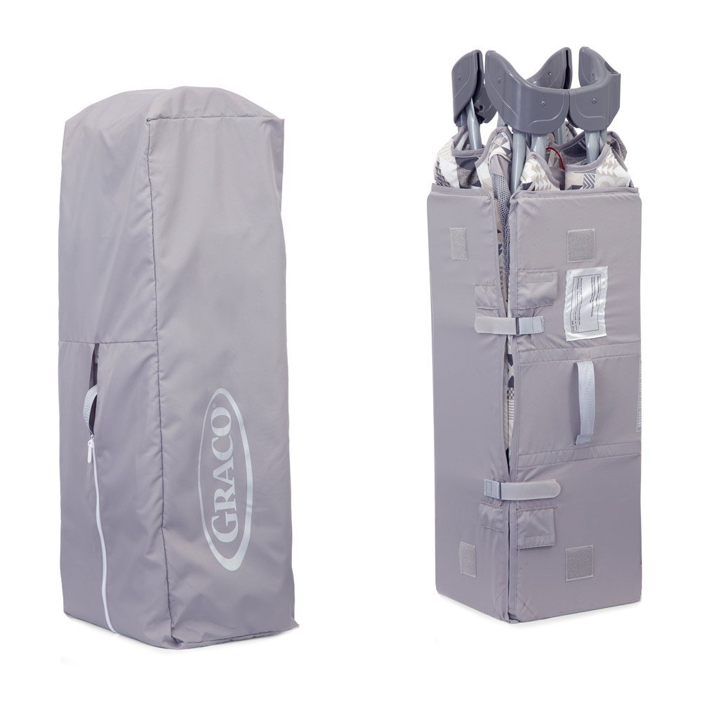 GRACO Patut Contour Electra Patchwork Grey cu masuta de infasat arcada cu jucarii roti saltea pliabila si geanta de transport