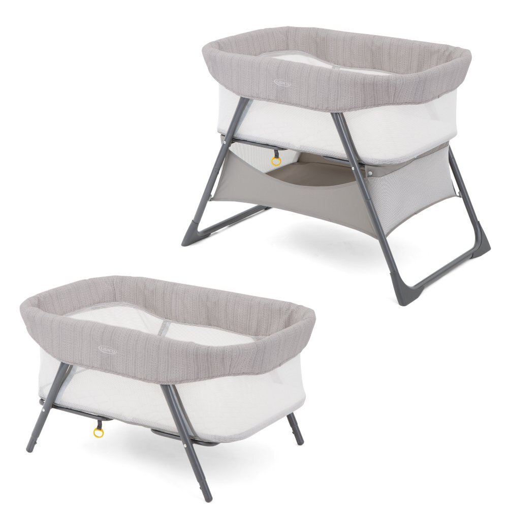 GRACO Patut Side by Side 2 in 1 Fossil pliabil cu saltea matlasata inclusa cos depozitare geanta de transport