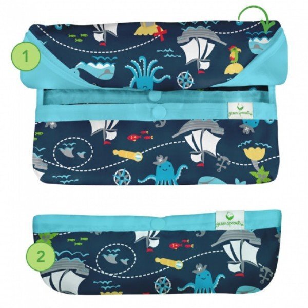 Green Sprouts Bavetica multifunctionala cu maneci lungi Aqua Rainbows 12-24 luni