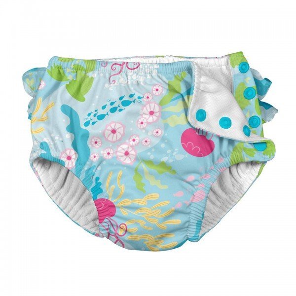 Green Sprouts by iPlay Slip fete refolosibil SPF 50+ cu capse si volanase Aqua Coral Reef 12 luni
