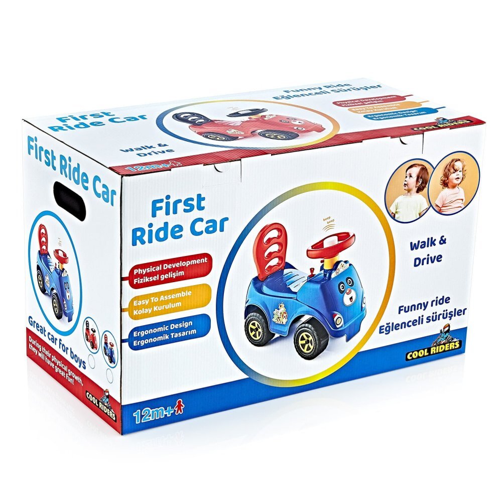 Guclu Toys Ride-On pentru copii fara pedale First Ride Red recomandat copiilor de la 12 luni spatar cu functie de impingere spatiu de depozitare jucarii sub scaun
