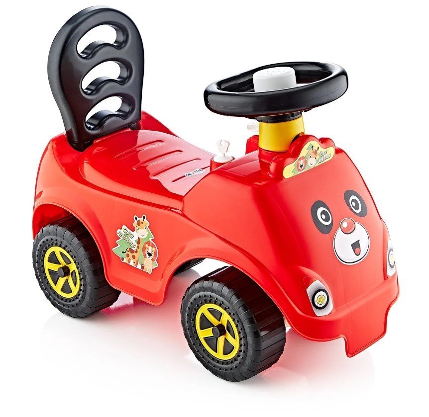 Guclu Toys Ride-On pentru copii fara pedale First Ride Red recomandat copiilor de la 12 luni spatar cu functie de impingere spatiu de depozitare jucarii sub scaun