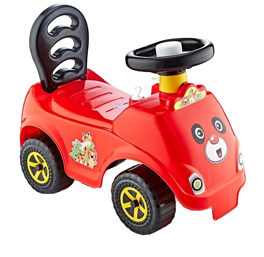Guclu Toys Ride-On pentru copii fara pedale First Ride Red recomandat copiilor de la 12 luni spatar cu functie de impingere spatiu de depozitare jucarii sub scaun