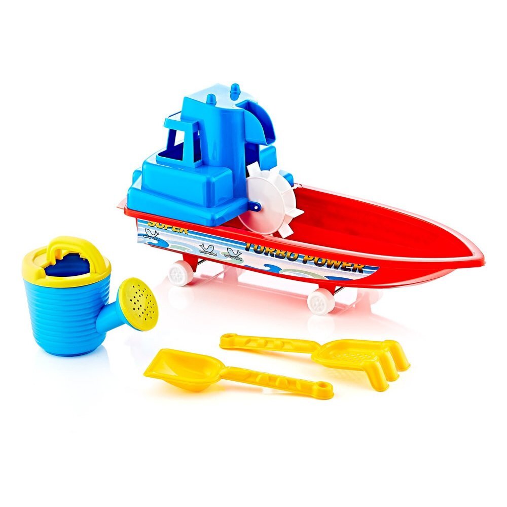 Guclu Toys Set 4 jucarii plaja cu barca de pescuit Mobidiky Red