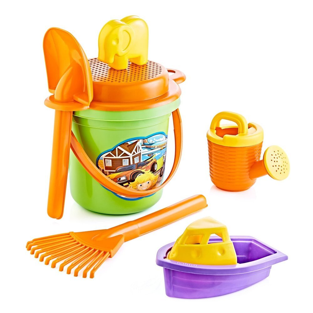 Guclu Toys Set 5 ustensile de joaca pentru nisip Great Beach cu galetusa si accesorii Orange