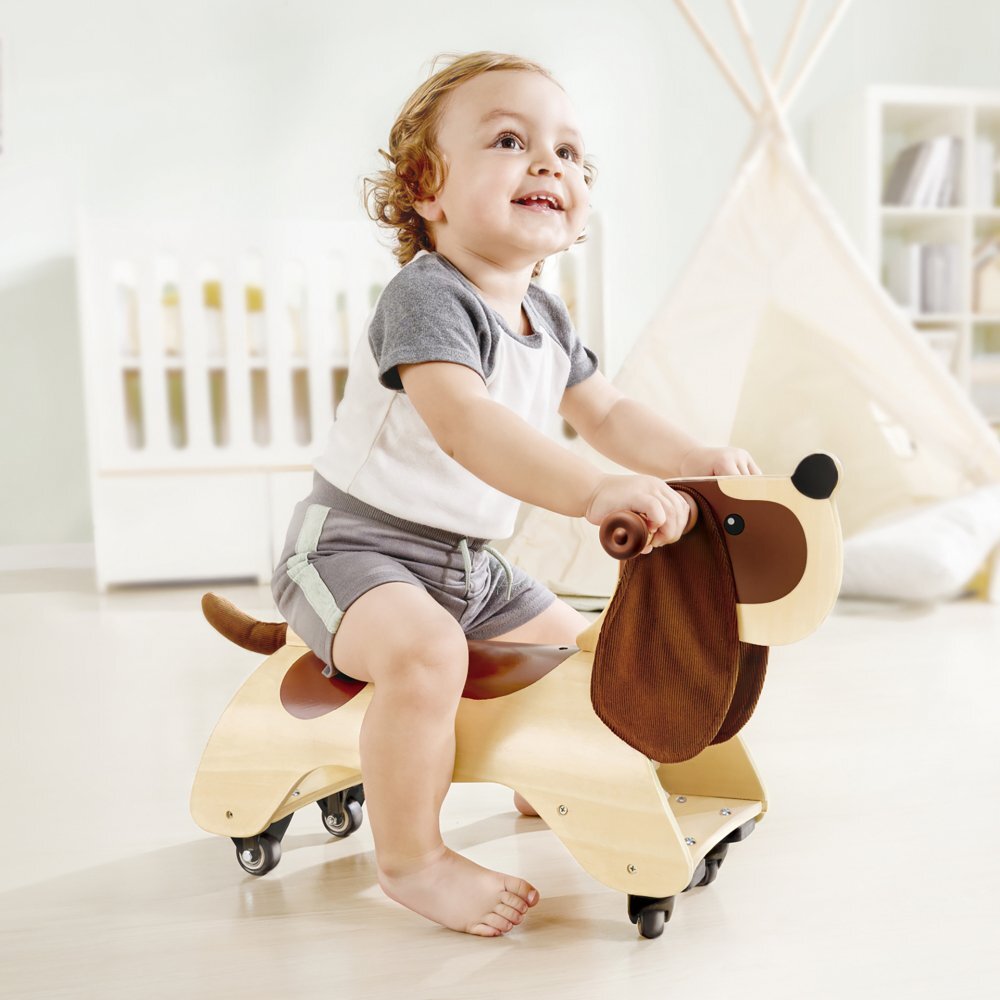 HAPE Ride-On pentru copii din lemn Catel scaun curbat ergonomic rotile din fata se rotesc la 360 de grade recomandat copiilor de la 1 an