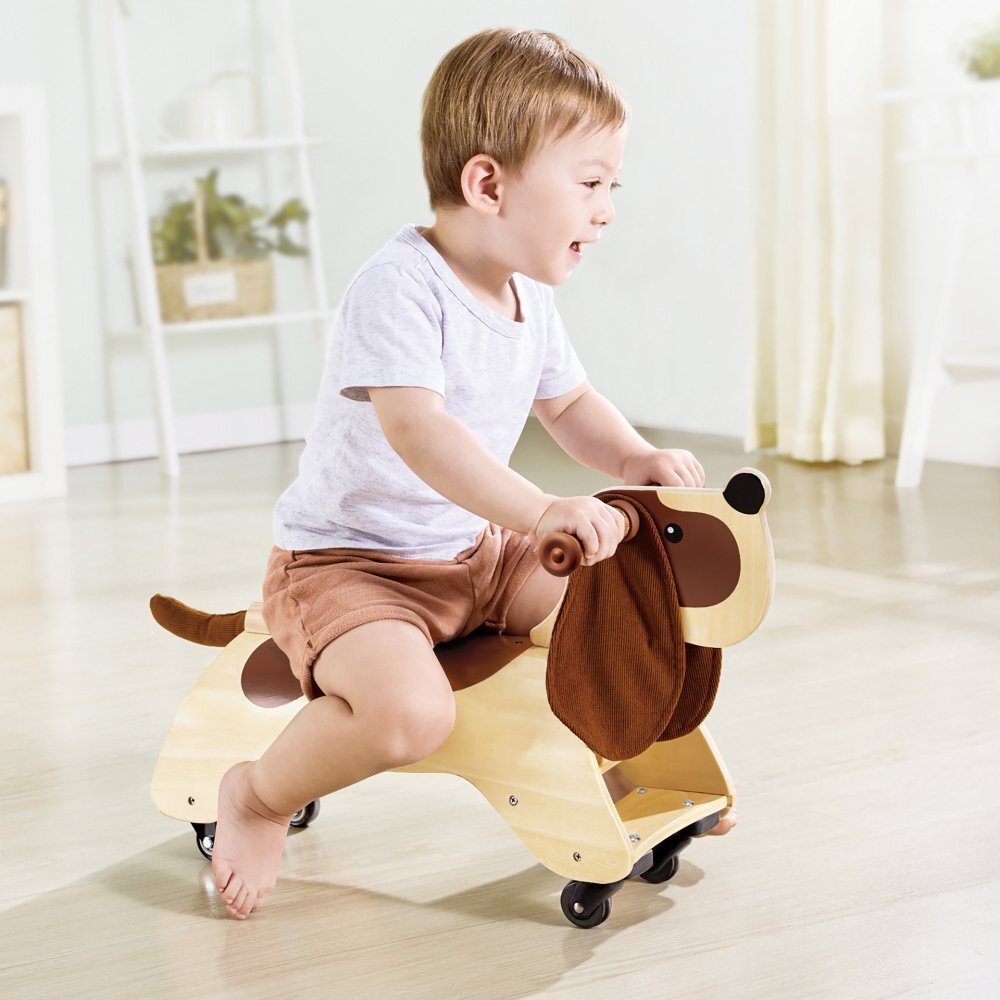 HAPE Ride-On pentru copii din lemn Catel scaun curbat ergonomic rotile din fata se rotesc la 360 de grade recomandat copiilor de la 1 an