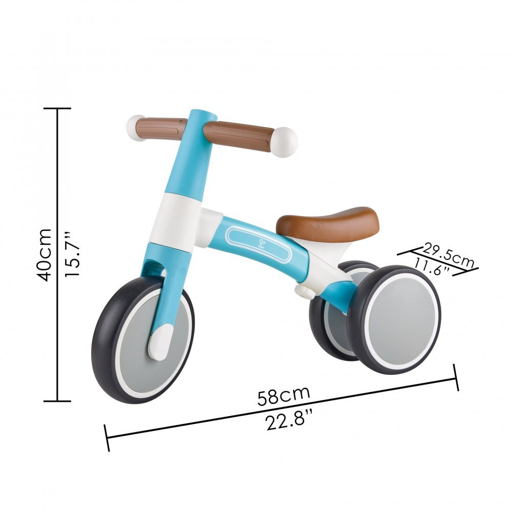 HAPE Tricicleta copii de echilibru cu 3 roti albastru deschis cadru usor de aluminiu scaun reglabil roti fabricate din material spumant TPU moale si flexibil de la 18 luni