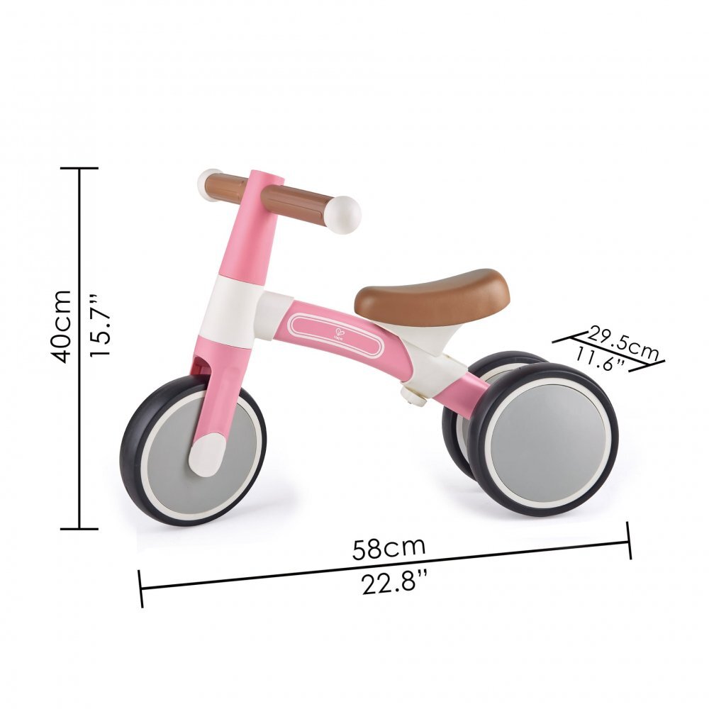HAPE Tricicleta copii de echilibru cu 3 roti roz deschis cadru usor de aluminiu scaun reglabil roti fabricate din material spumant TPU moale si flexibil de la 18 luni