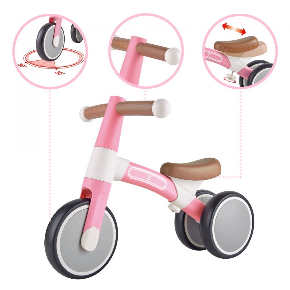 HAPE Tricicleta copii de echilibru cu 3 roti roz deschis cadru usor de aluminiu scaun reglabil roti fabricate din material spumant TPU moale si flexibil de la 18 luni