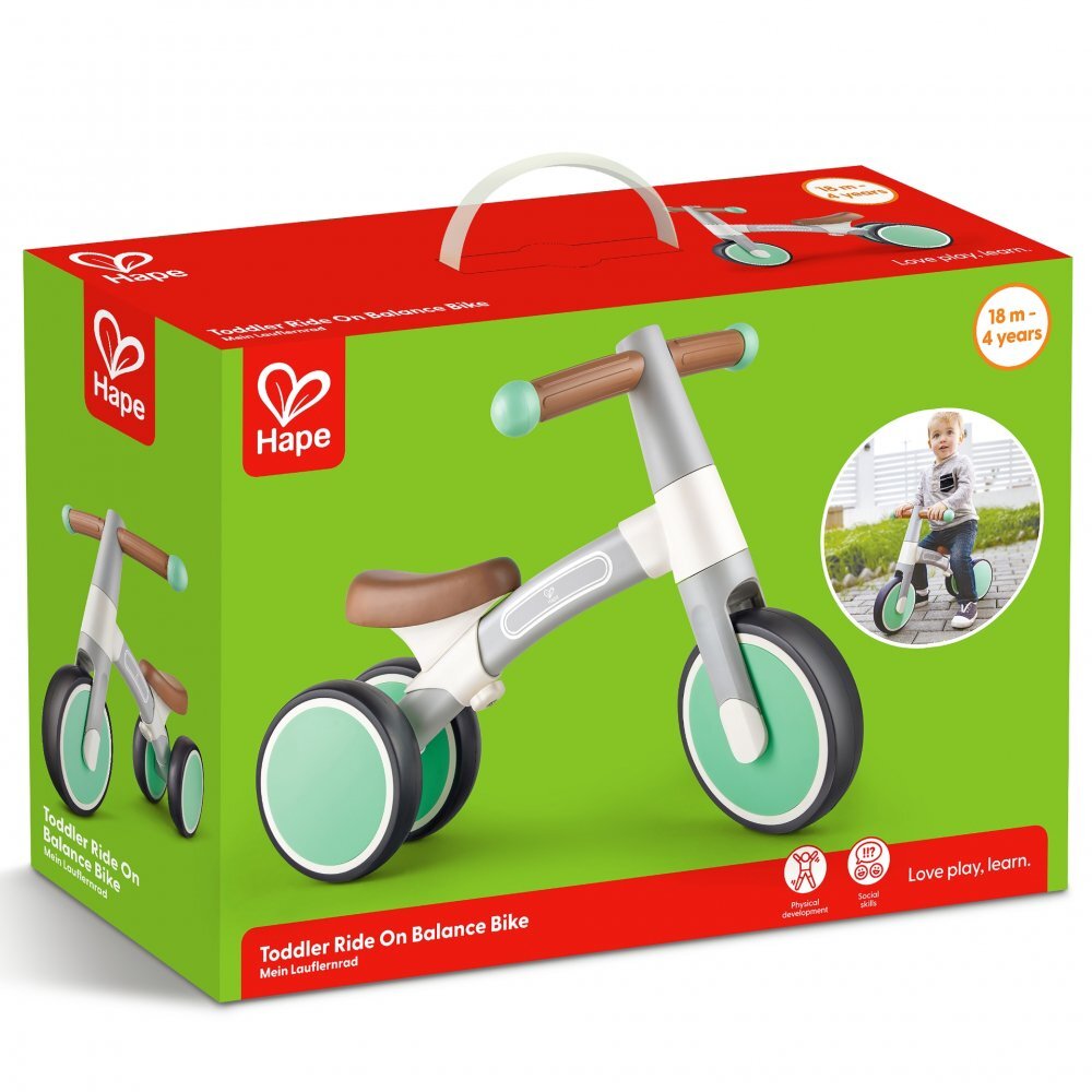 HAPE Tricicleta copii de echilibru cu 3 roti verde deschis cadru usor de aluminiu scaun reglabil roti fabricate din material spumant TPU moale si flexibil de la 18 luni