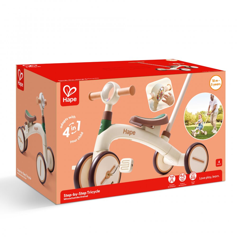HAPE Tricicleta pentru copii 4 in 1 cu sa reglabila si roti Eva
