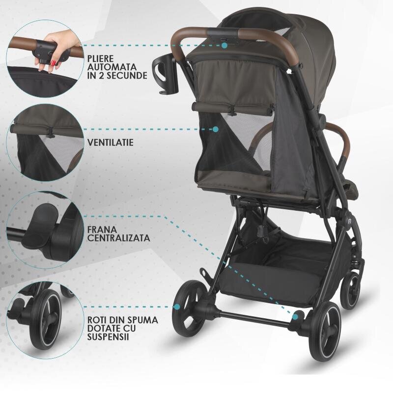 Hapi Carucior pentru copii Marlin Camo Green ultrapliabil cu pliere automata copertina cu protectie UV spatar reglabil pozitie verticala dupa pliere certificat pana la 22 kg