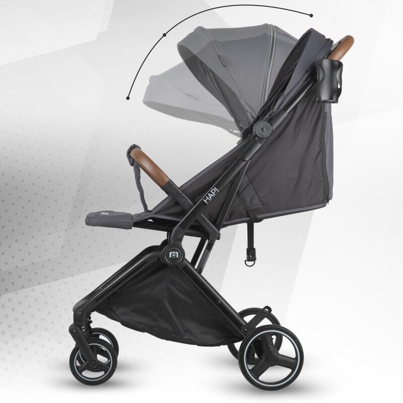 Hapi Carucior pentru copii Marlin Petrol Grey ultrapliabil cu pliere automata copertina cu protectie UV spatar reglabil pozitie verticala dupa pliere certificat pana la 22 kg