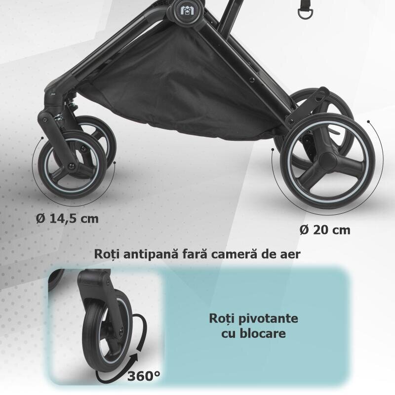 Hapi Carucior pentru copii Marlin Shadow Black ultrapliabil cu pliere automata copertina cu protectie UV spatar reglabil pozitie verticala dupa pliere certificat pana la 22 kg