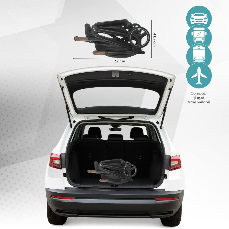 Hapi Carucior pentru copii Marlin Shadow Black ultrapliabil cu pliere automata copertina cu protectie UV spatar reglabil pozitie verticala dupa pliere certificat pana la 22 kg